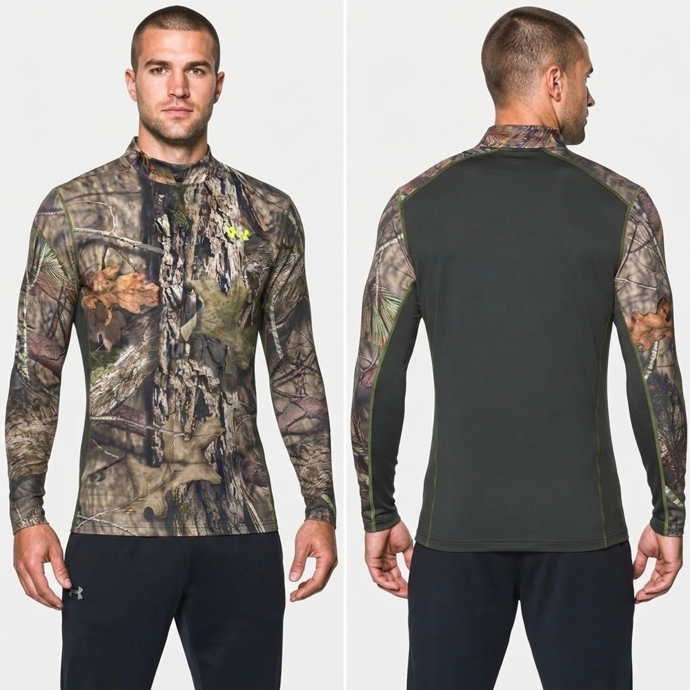 UA ColdGear‎ Infrared Scent Control Camo Mock Neck Shirt Mens Large Hunting Gear